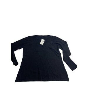 Anna Bella Womens Large Black Knit Sweater Top Long Sleeve Casual Chic Soft Fit